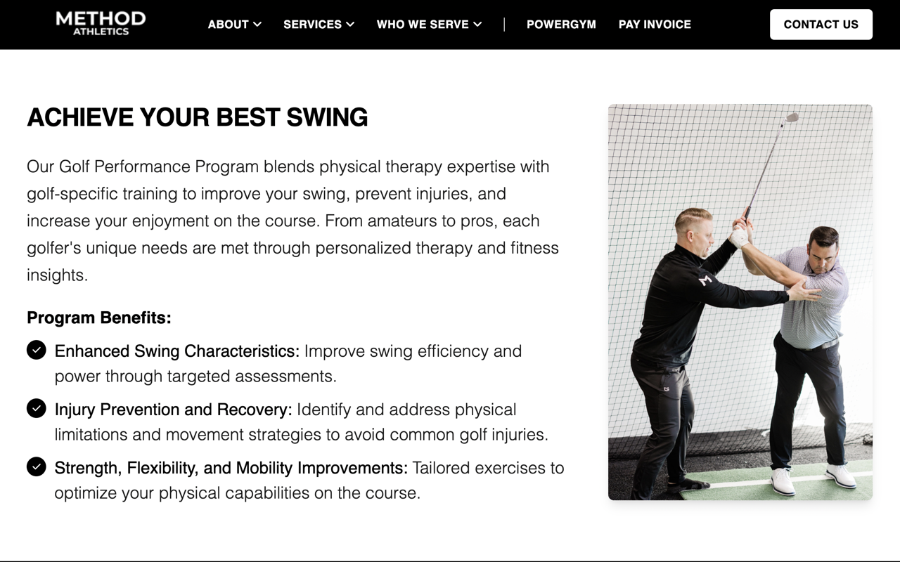 Method Athletics — service page with problem, audience, method, and process structure