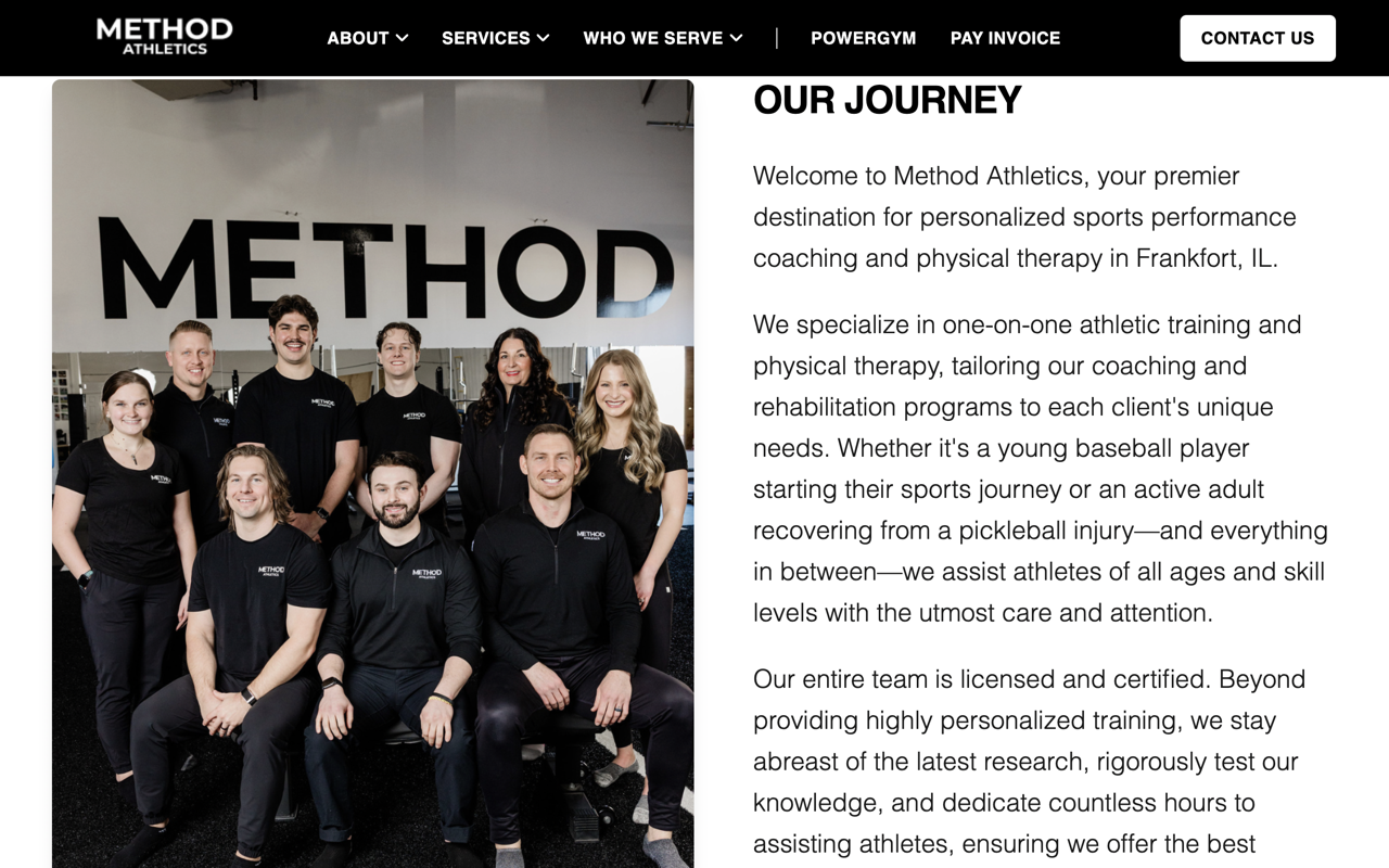 Method Athletics — Our Journey team and about section
