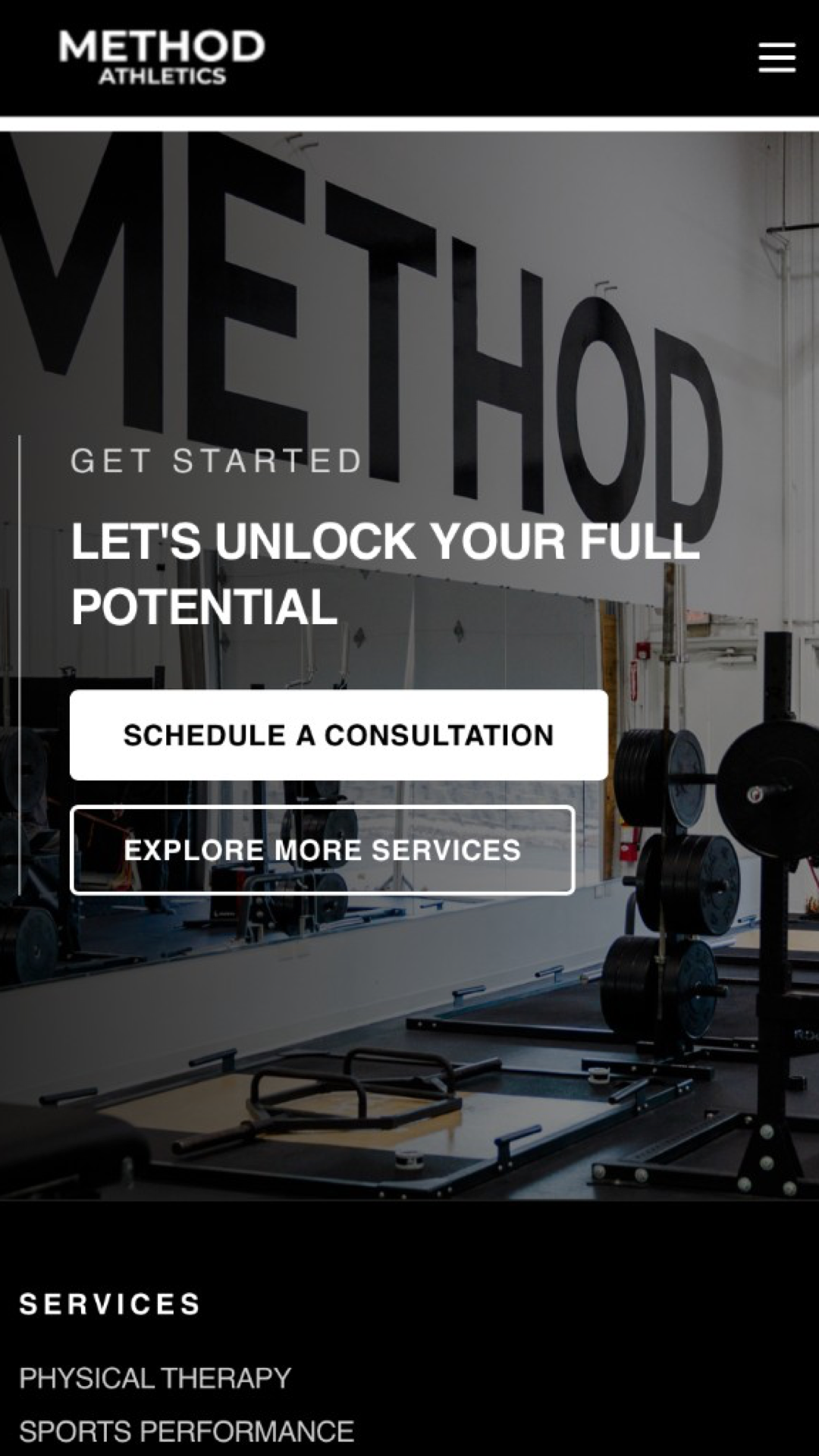 Method Athletics — mobile conversion section with consultation CTAs