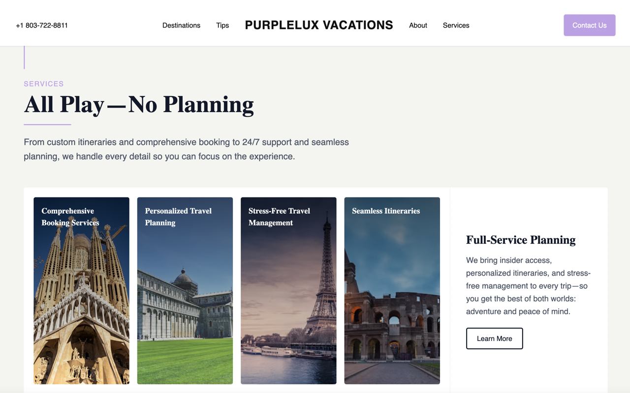 PurpleLux Vacations — services introduced after destination inspiration